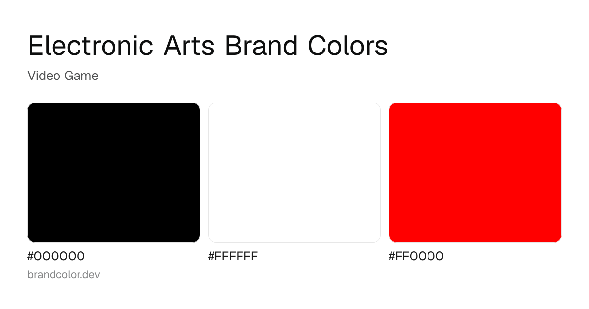 Electronic Arts brand color palette with hex codes: #000000, #FFFFFF, #FF0000