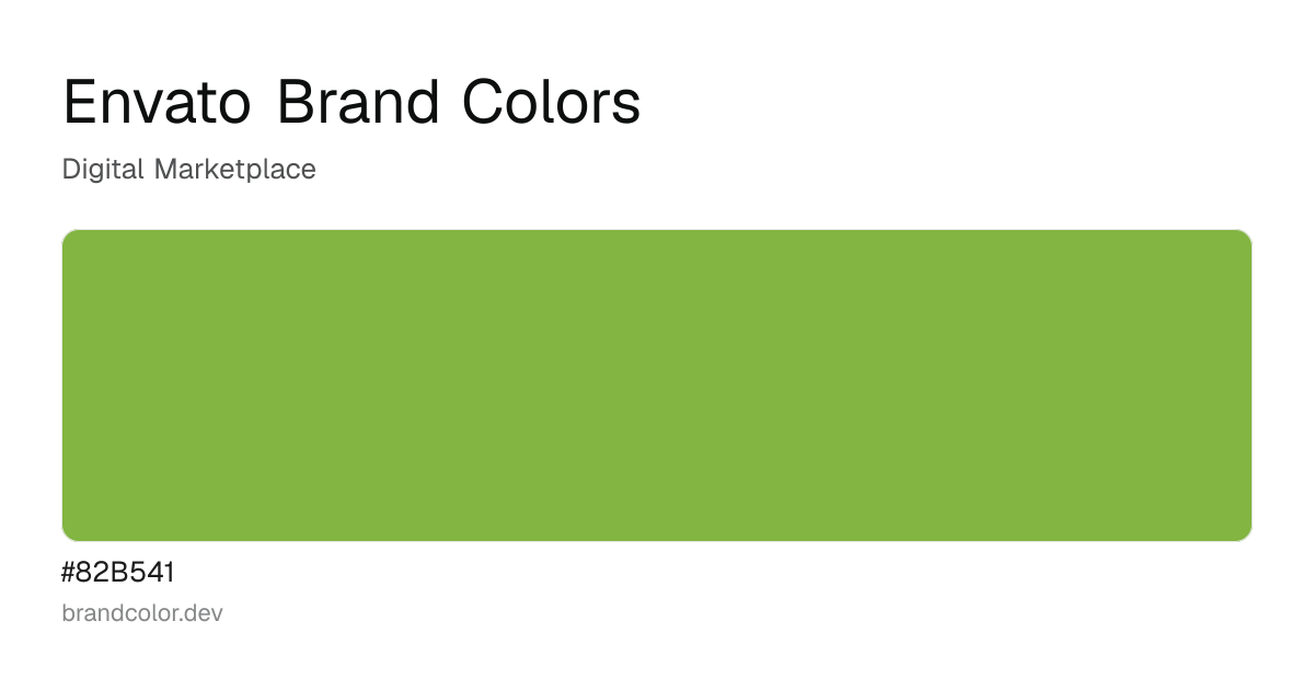 Envato brand color palette with hex codes: #82B541