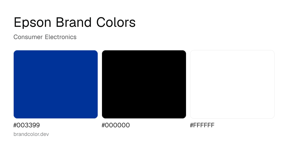 Epson brand color palette with hex codes: #003399, #000000, #FFFFFF