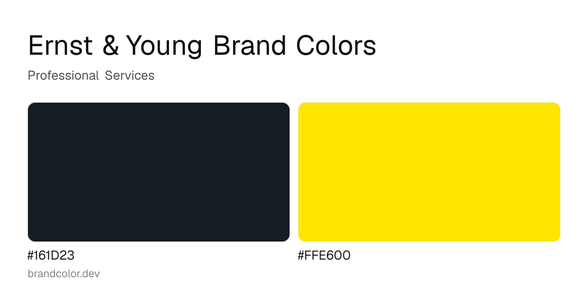 Ernst & Young brand color palette with hex codes: #161D23, #FFE600