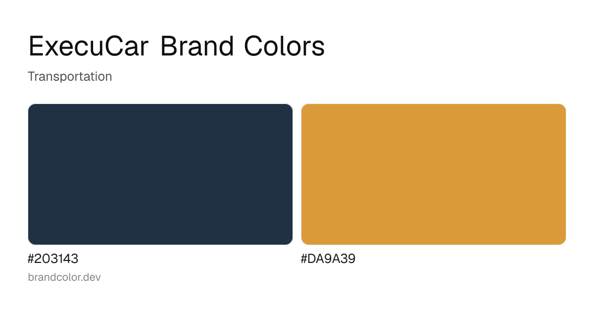 ExecuCar brand color palette with hex codes: #203143, #DA9A39