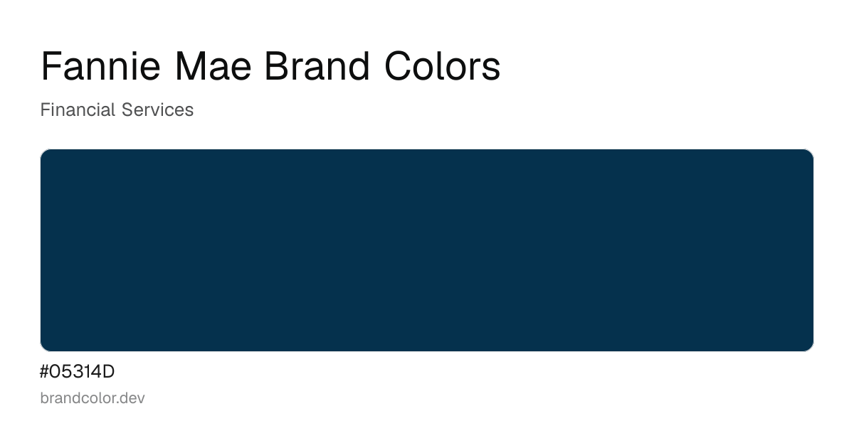 Fannie Mae brand color palette with hex codes: #05314D