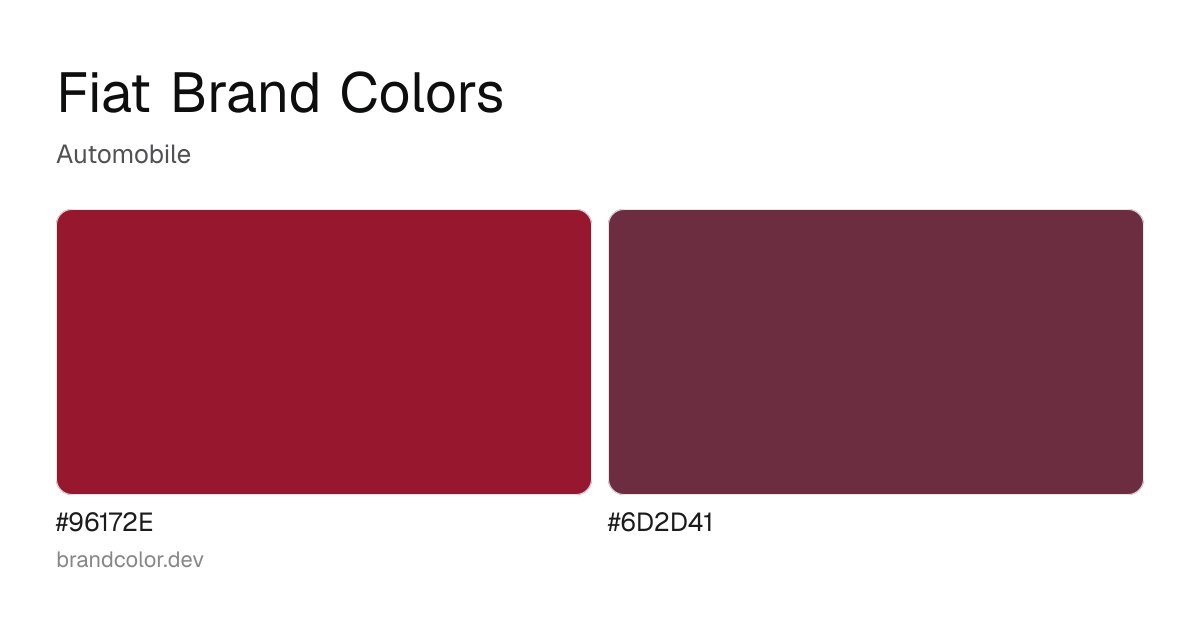 Fiat brand color palette with hex codes: #96172E, #6D2D41