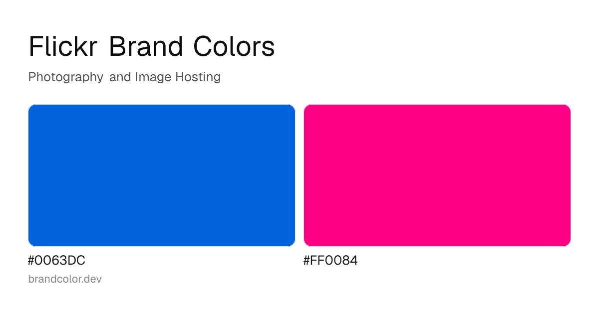 Flickr brand color palette with hex codes: #0063DC, #FF0084