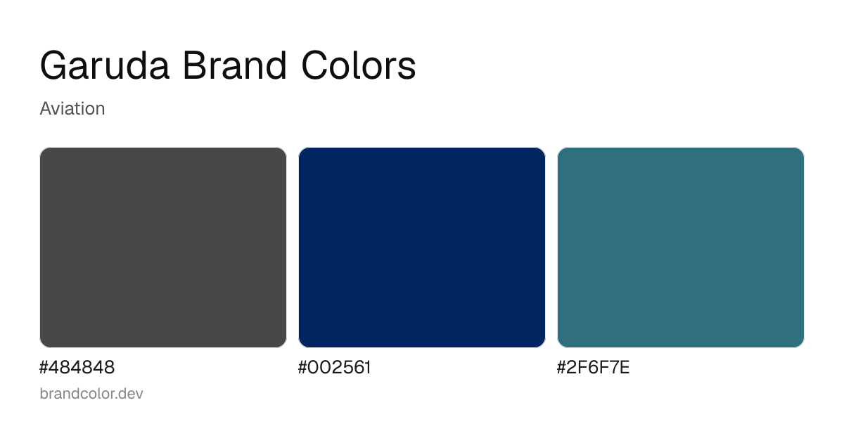 Garuda brand color palette with hex codes: #484848, #002561, #2F6F7E