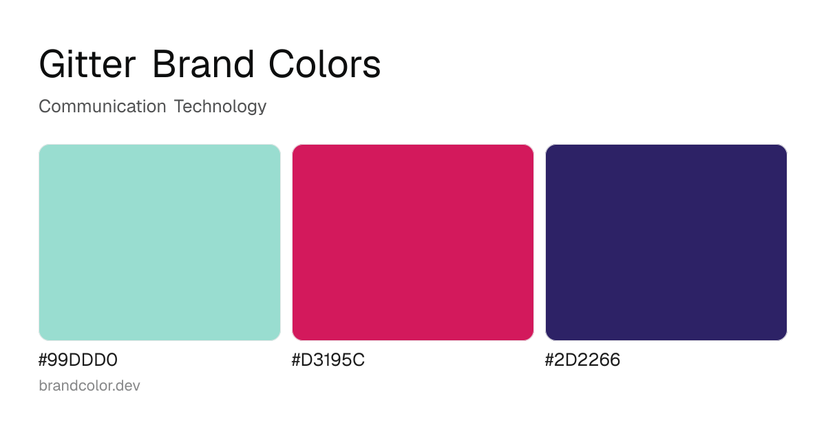 Gitter brand color palette with hex codes: #99DDD0, #D3195C, #2D2266