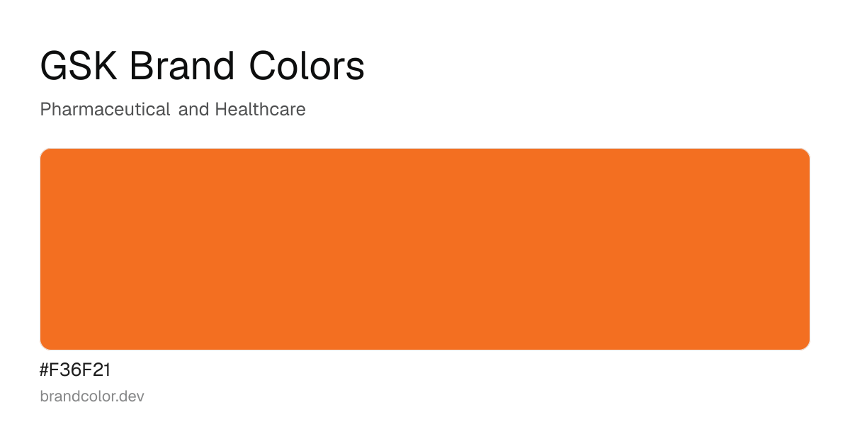 GSK brand color palette with hex codes: #F36F21