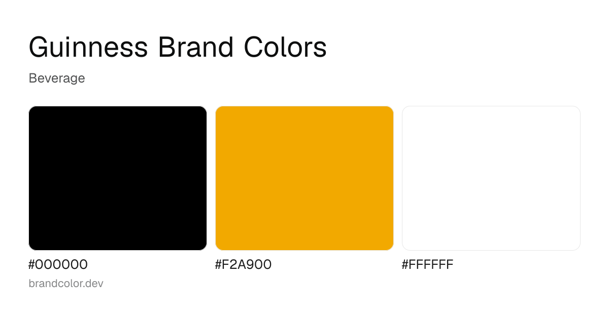 Guinness brand color palette with hex codes: #000000, #F2A900, #FFFFFF