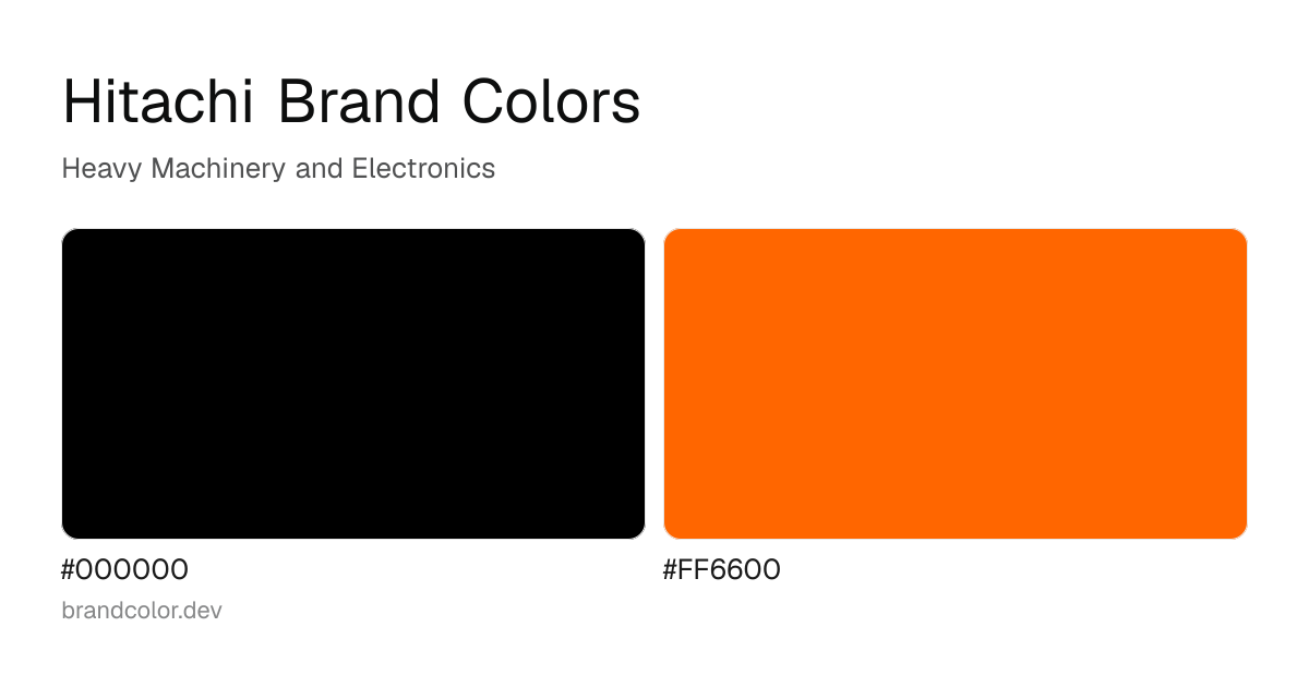 Hitachi brand color palette with hex codes: #000000, #FF6600