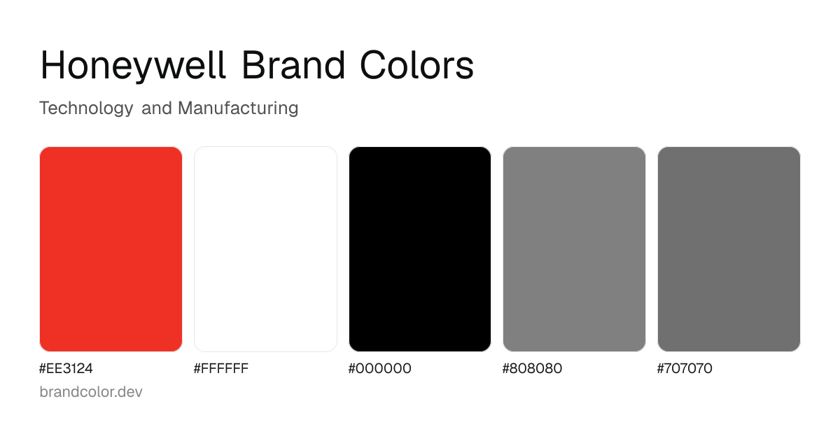 Honeywell brand color palette with hex codes: #EE3124, #FFFFFF, #000000, #808080, #707070