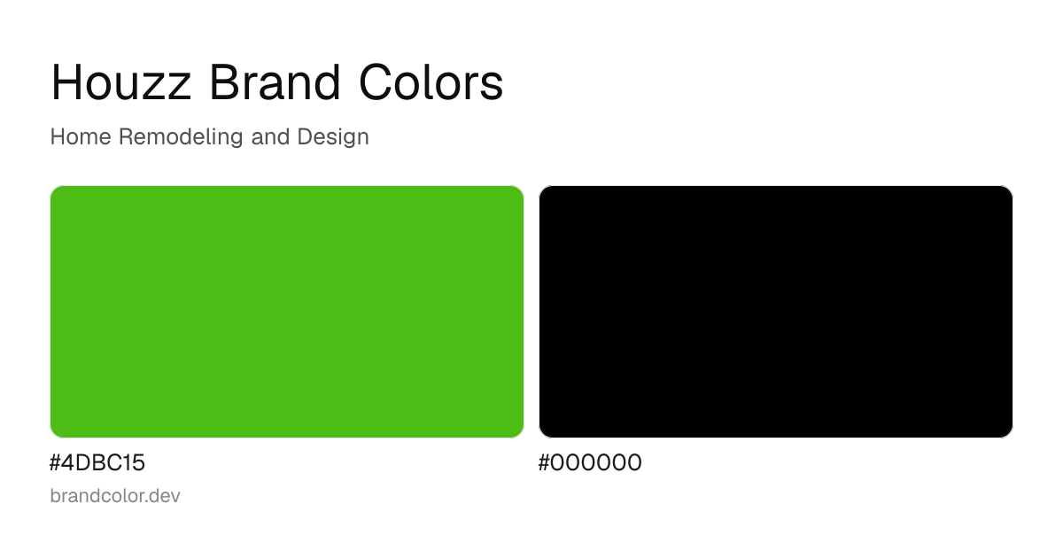 Houzz brand color palette with hex codes: #4DBC15, #000000