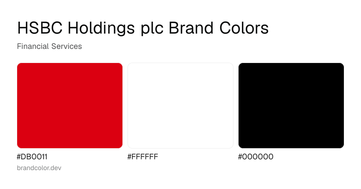 HSBC Holdings plc brand color palette with hex codes: #DB0011, #FFFFFF, #000000