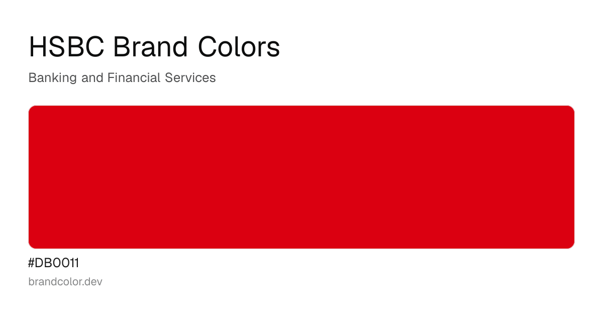 HSBC brand color palette with hex codes: #DB0011