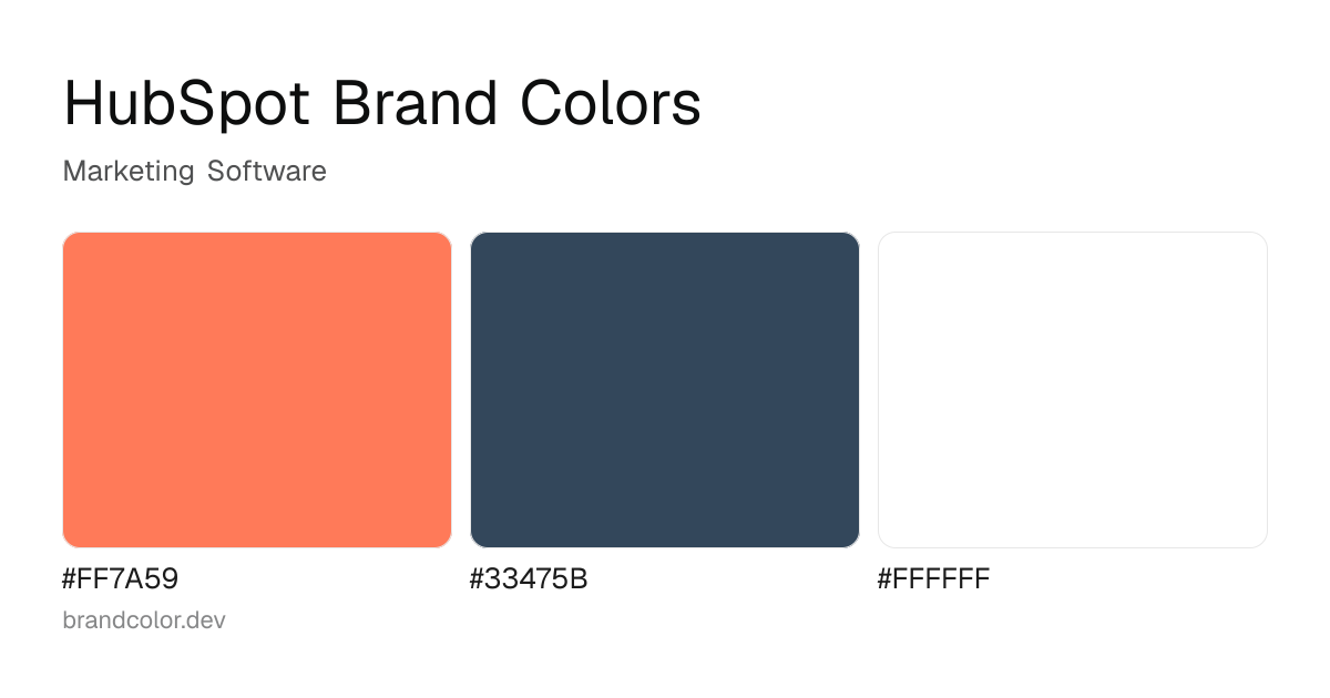 HubSpot brand color palette with hex codes: #FF7A59, #33475B, #FFFFFF
