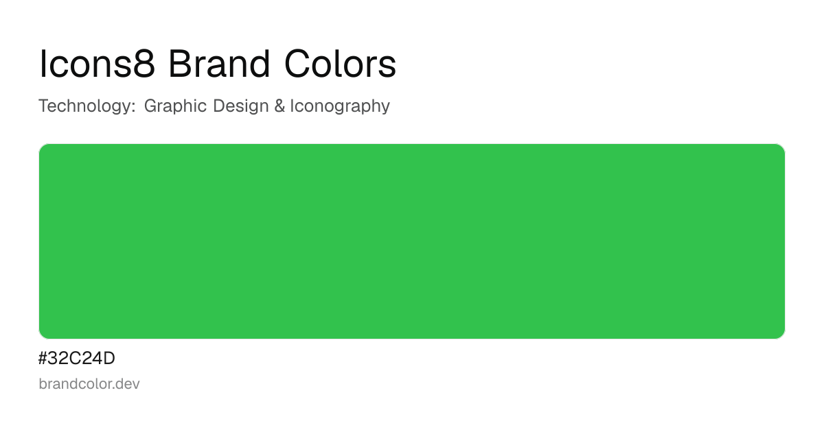 Icons8 brand color palette with hex codes: #32C24D