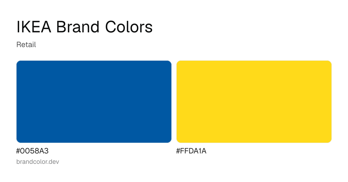 IKEA brand color palette with hex codes: #0058A3, #FFDA1A