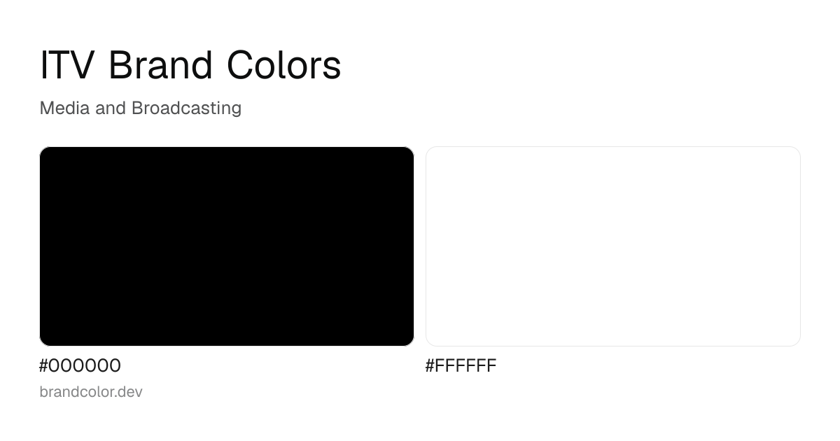 ITV brand color palette with hex codes: #000000, #FFFFFF