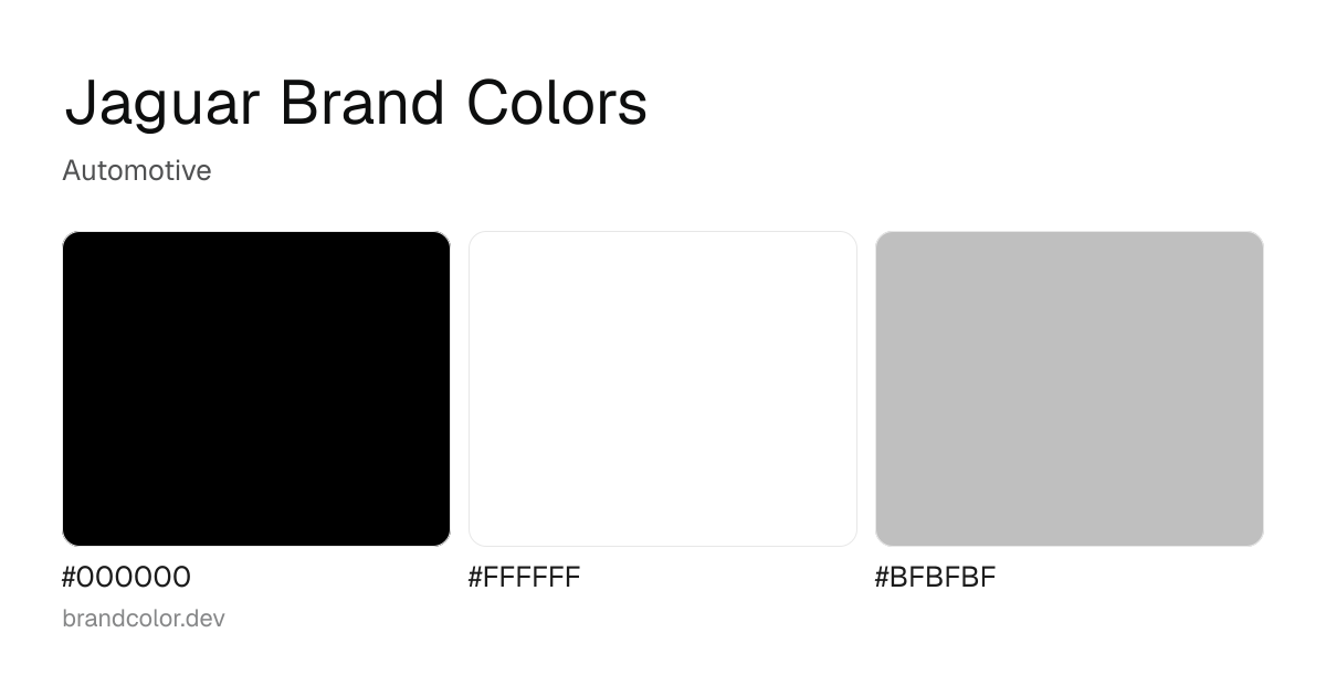 Jaguar brand color palette with hex codes: #000000, #FFFFFF, #BFBFBF