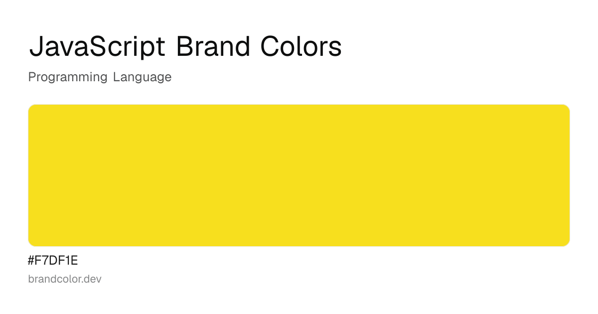 JavaScript brand color palette with hex codes: #F7DF1E