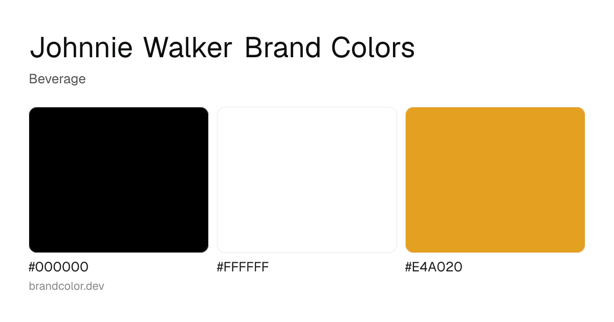 Johnnie Walker brand color palette with hex codes: #000000, #FFFFFF, #E4A020