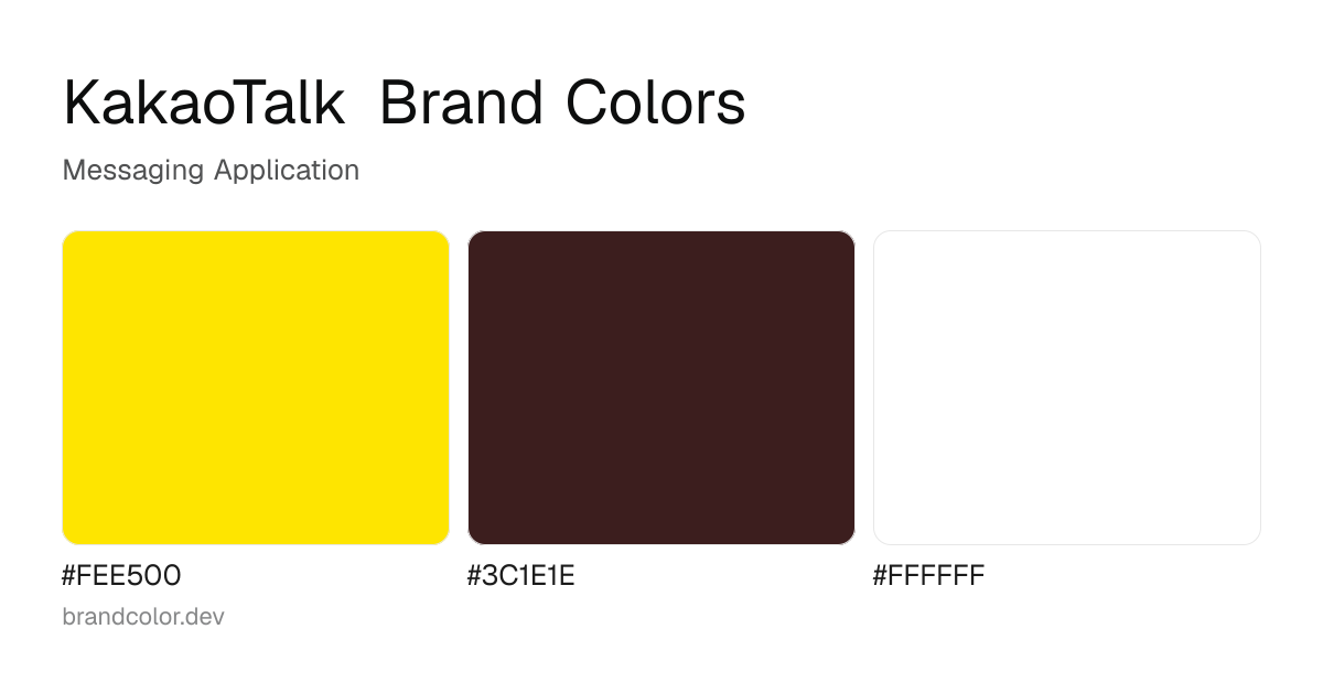 KakaoTalk brand color palette with hex codes: #FEE500, #3C1E1E, #FFFFFF