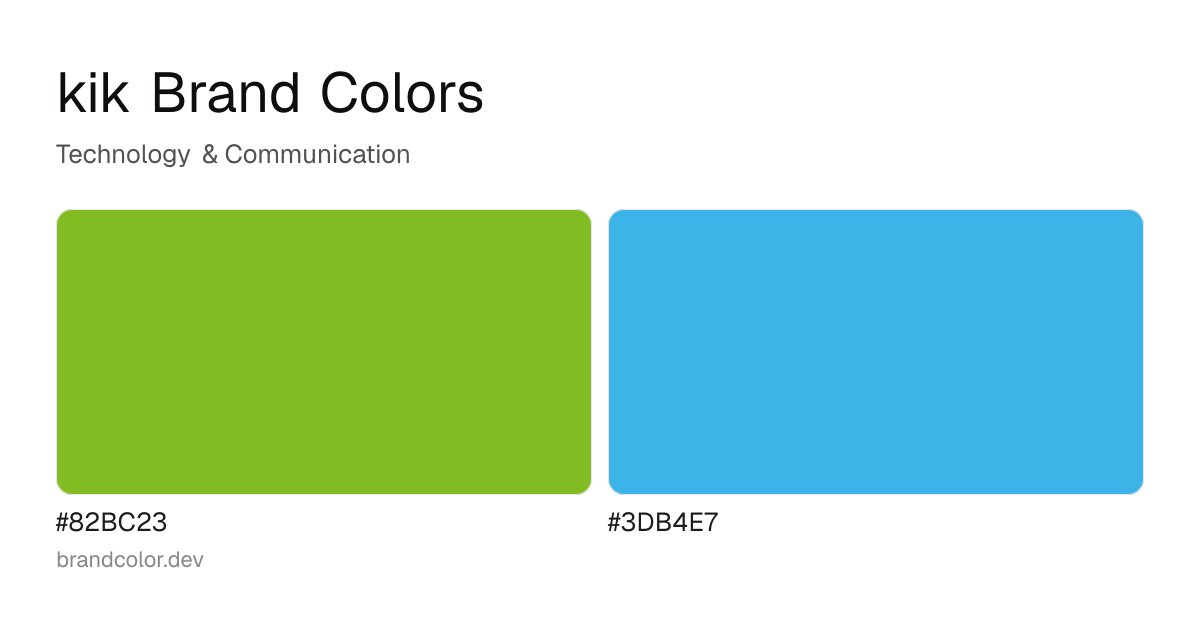 kik brand color palette with hex codes: #82BC23, #3DB4E7