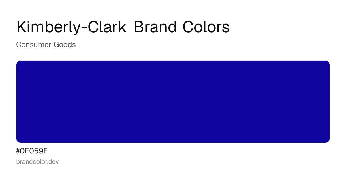 Kimberly-Clark brand color palette with hex codes: #0F059E