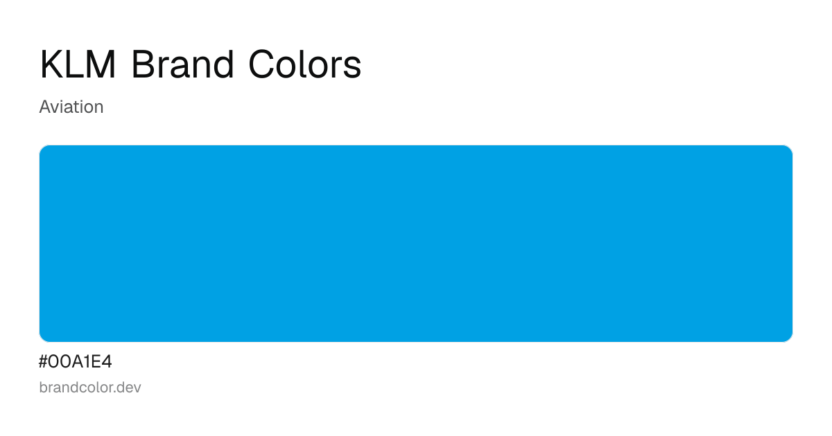 KLM brand color palette with hex codes: #00A1E4