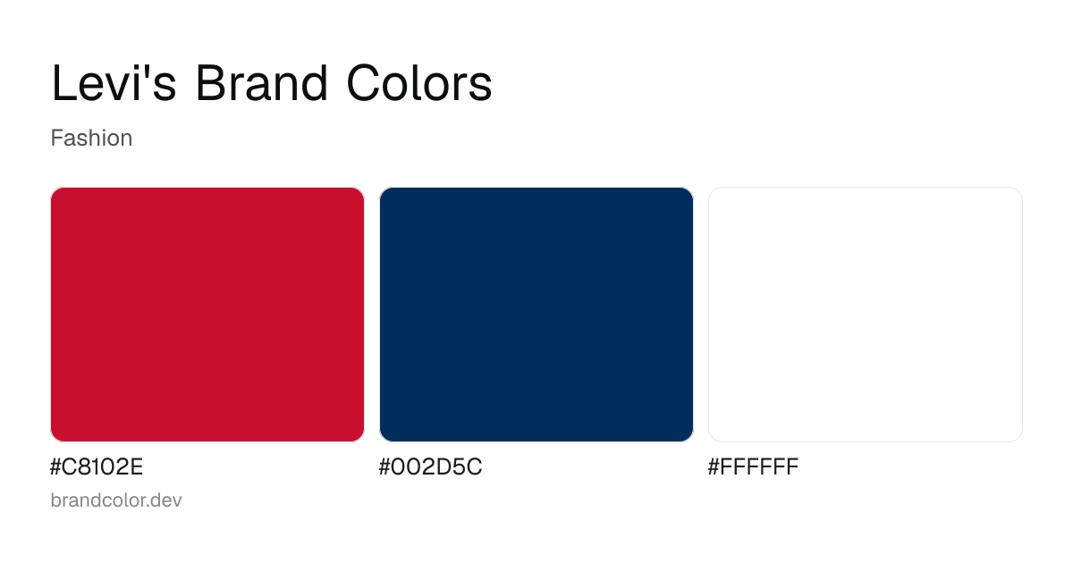 Levi's brand color palette with hex codes: #C8102E, #002D5C, #FFFFFF