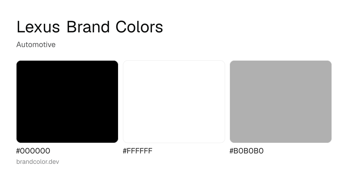 Lexus brand color palette with hex codes: #000000, #FFFFFF, #B0B0B0