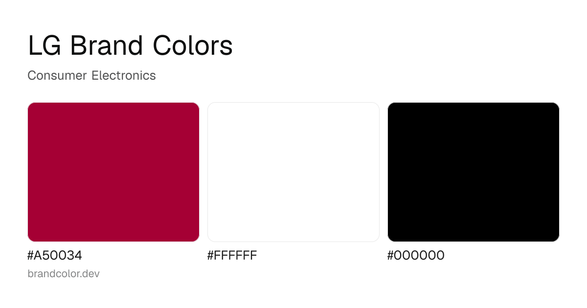 LG brand color palette with hex codes: #A50034, #FFFFFF, #000000