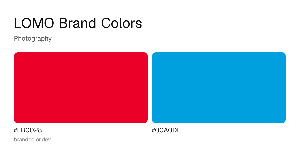 LOMO brand color palette with hex codes: #EB0028, #00A0DF