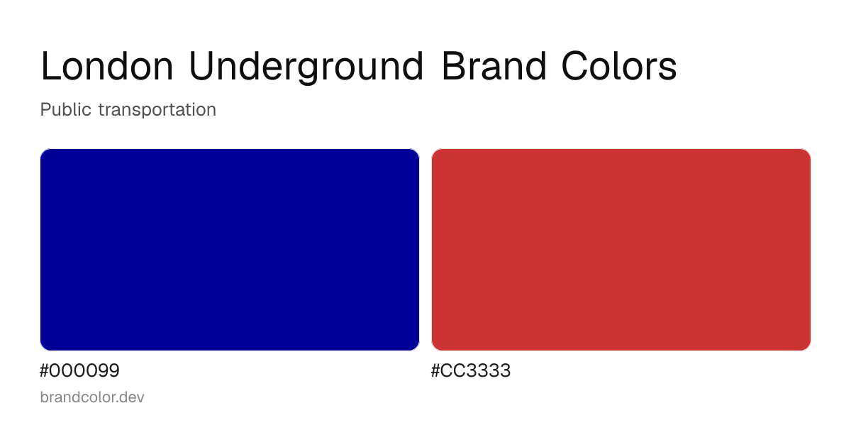 London Underground brand color palette with hex codes: #000099, #CC3333