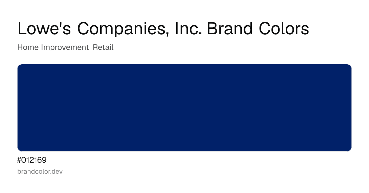 Lowe's Companies, Inc. brand color palette with hex codes: #012169