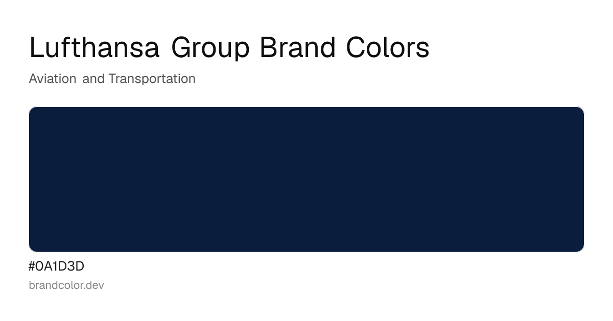 Lufthansa Group brand color palette with hex codes: #0A1D3D