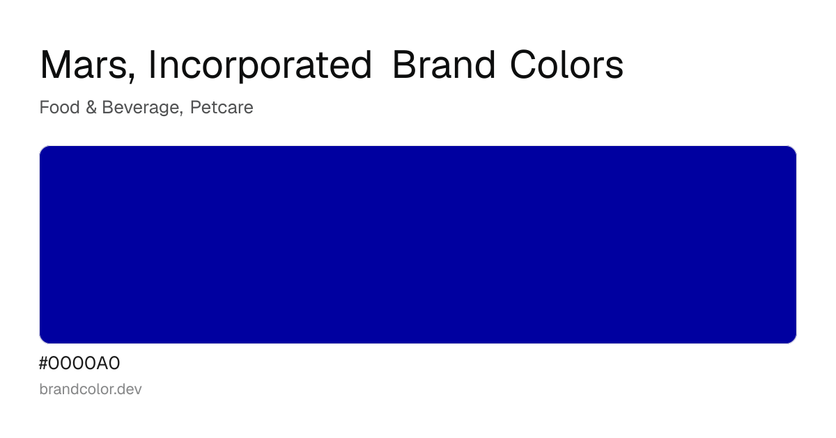 Mars, Incorporated brand color palette with hex codes: #0000A0
