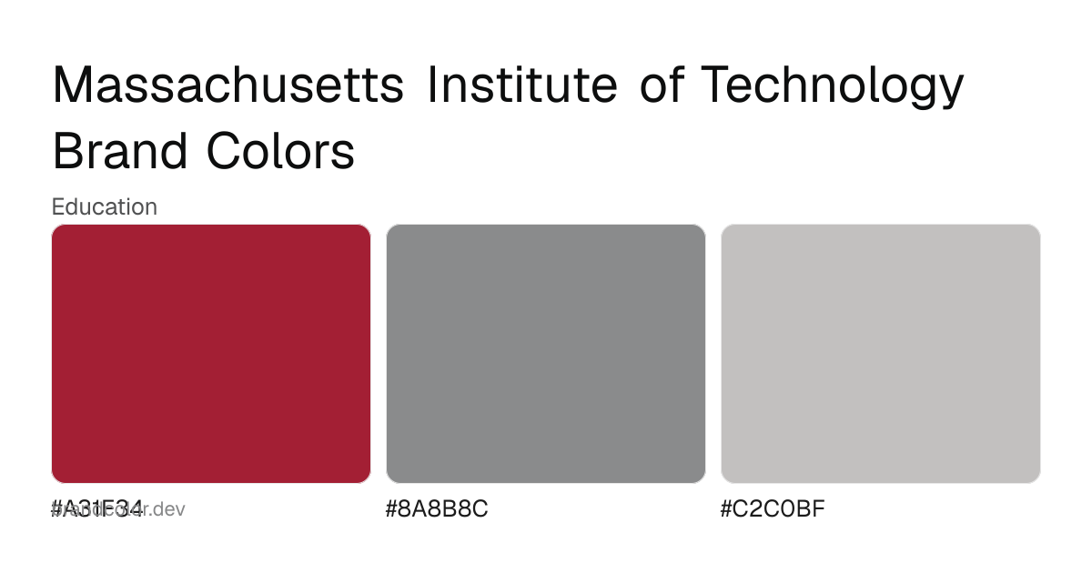 Massachusetts Institute of Technology brand color palette with hex codes: #A31F34, #8A8B8C, #C2C0BF