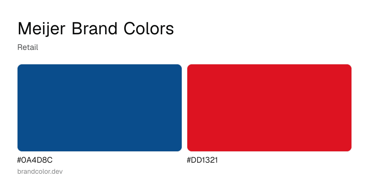 Meijer brand color palette with hex codes: #0A4D8C, #DD1321