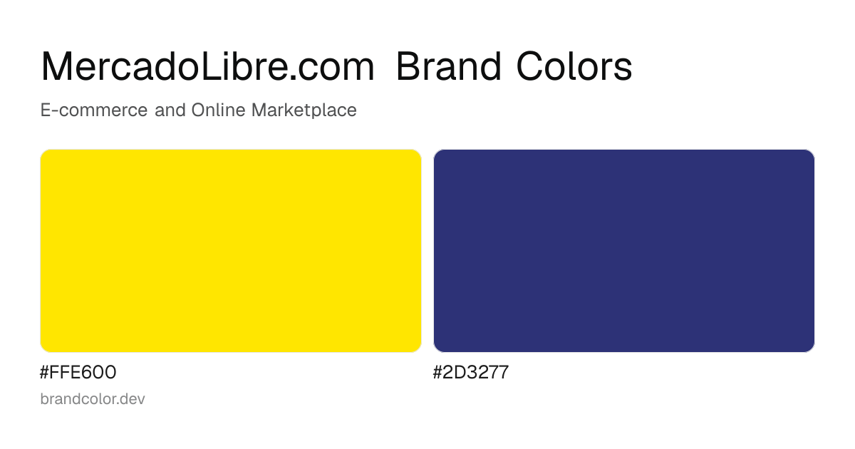 MercadoLibre.com brand color palette with hex codes: #FFE600, #2D3277