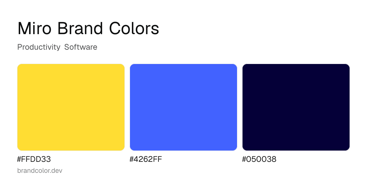 Miro brand color palette with hex codes: #FFDD33, #4262FF, #050038