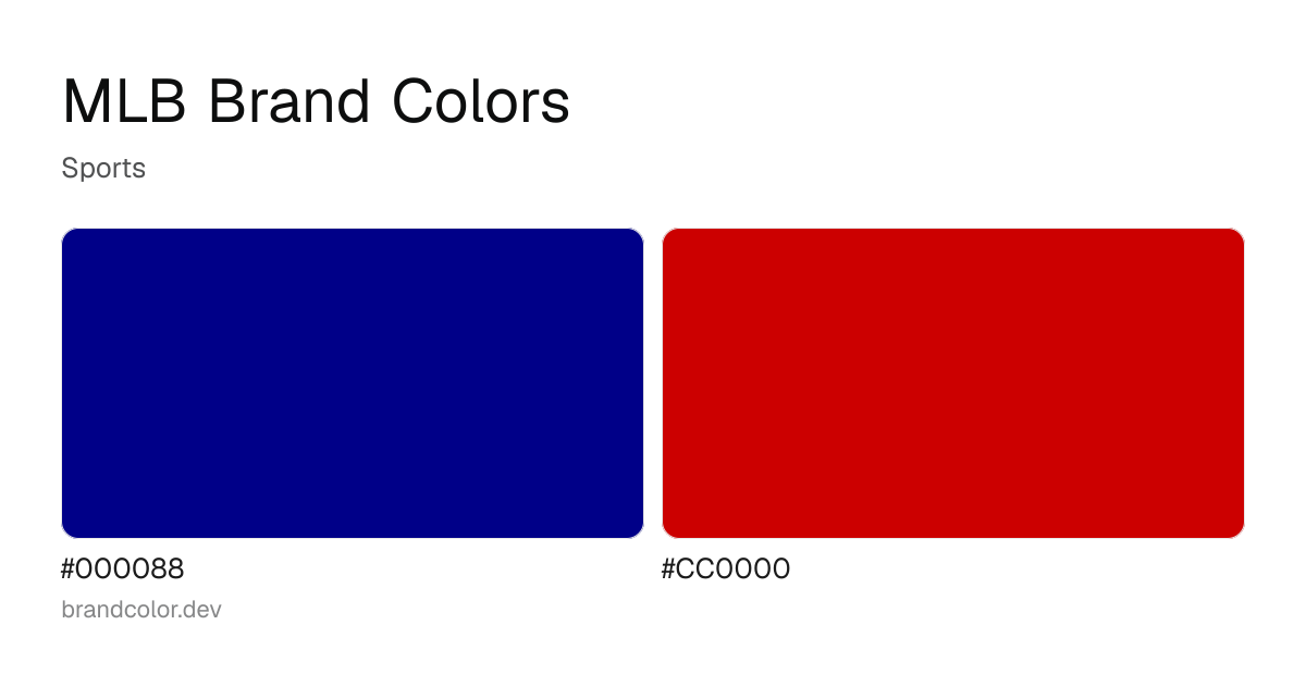 MLB brand color palette with hex codes: #000088, #CC0000