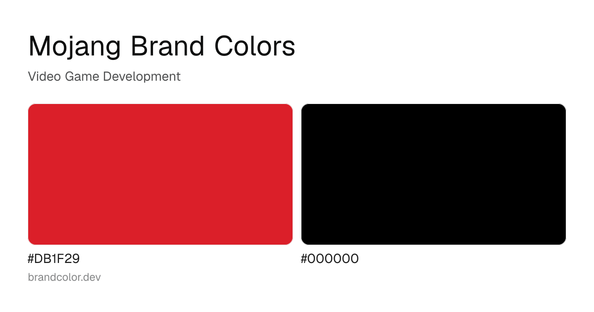 Mojang brand color palette with hex codes: #DB1F29, #000000
