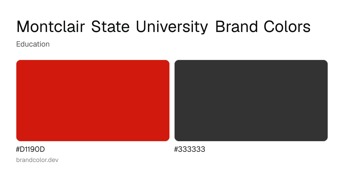 Montclair State University brand color palette with hex codes: #D1190D, #333333