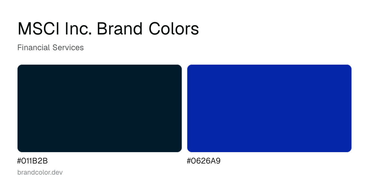 MSCI Inc. brand color palette with hex codes: #011B2B, #0626A9