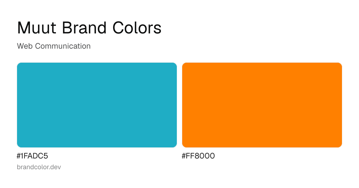 Muut brand color palette with hex codes: #1FADC5, #FF8000