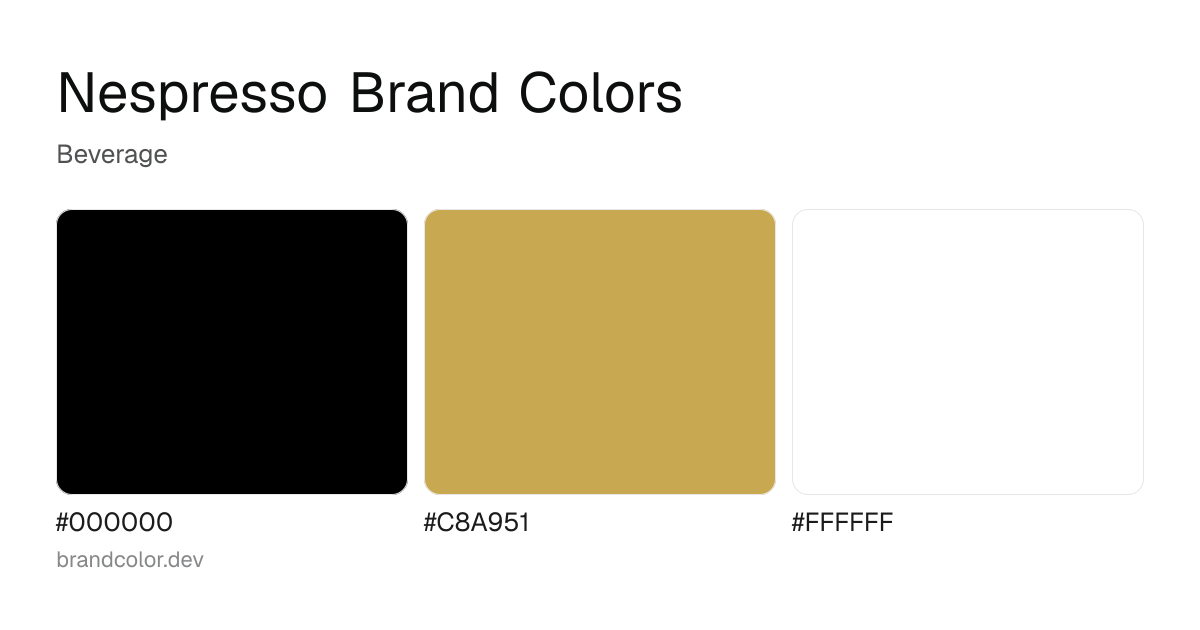 Nespresso brand color palette with hex codes: #000000, #C8A951, #FFFFFF