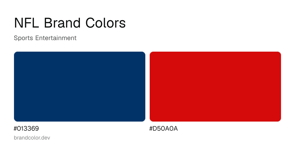 NFL brand color palette with hex codes: #013369, #D50A0A
