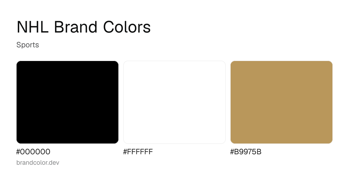 NHL brand color palette with hex codes: #000000, #FFFFFF, #B9975B