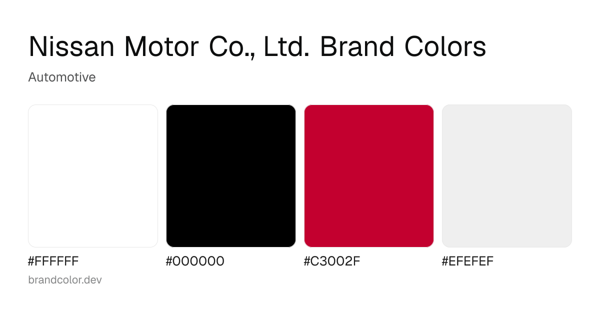 Nissan Motor Co., Ltd. brand color palette with hex codes: #FFFFFF, #000000, #C3002F, #EFEFEF