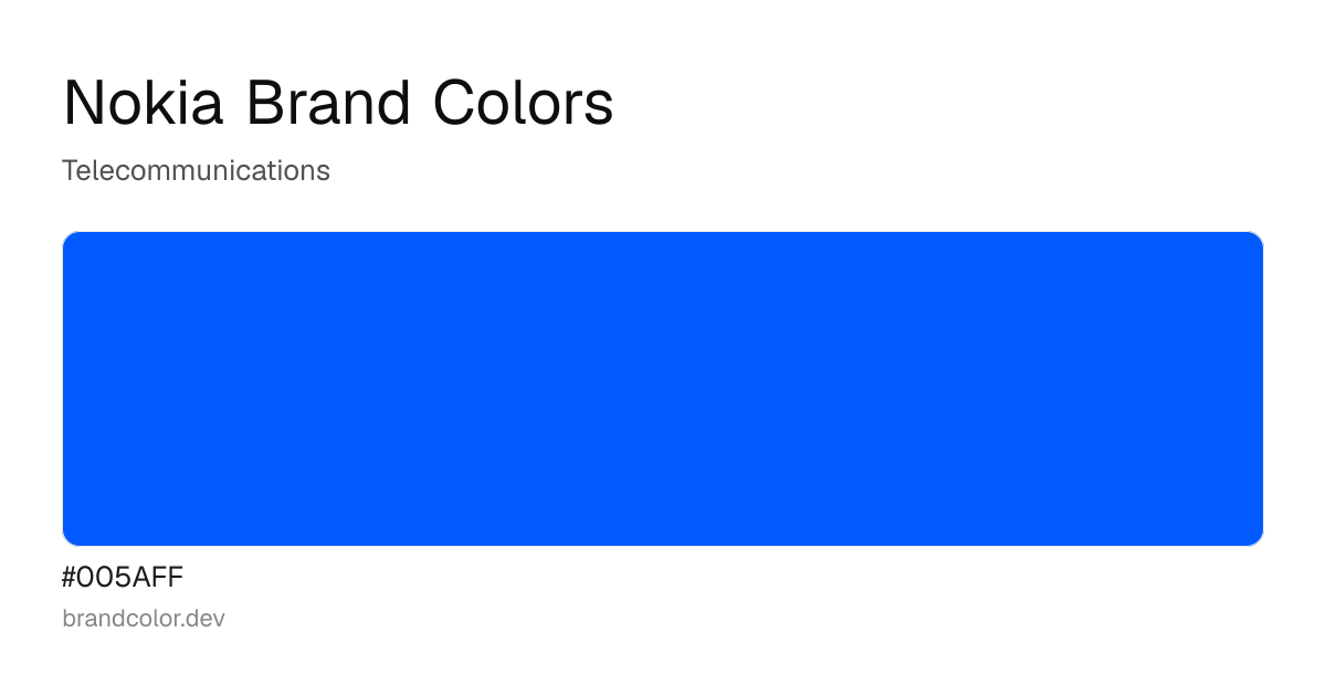 Nokia brand color palette with hex codes: #005AFF